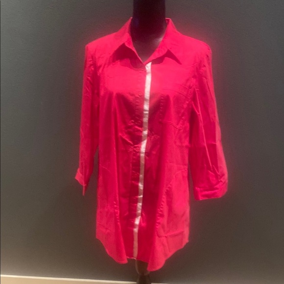 Women's Lafayette 148 hot pink Tunic length Button-Up Shirt.  Size 10 - Picture 1 of 6